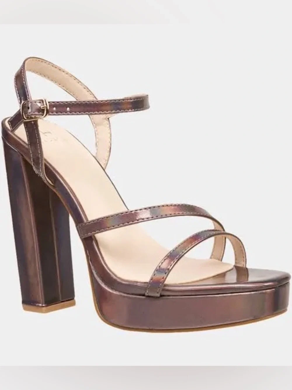 Halston Iridescent Pewter Platform Sandals. NIB. Size: 9.  Asking; $49.